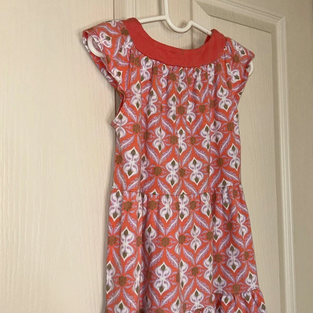 Tea Collection Orange Feather Print Tiered Dress Girls Size‎ 4